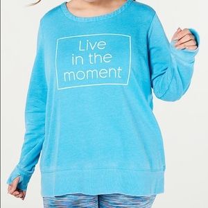 Ideology Live In The Moment Teal Distressed Oversized Graphic Sweatshirt Size 1X